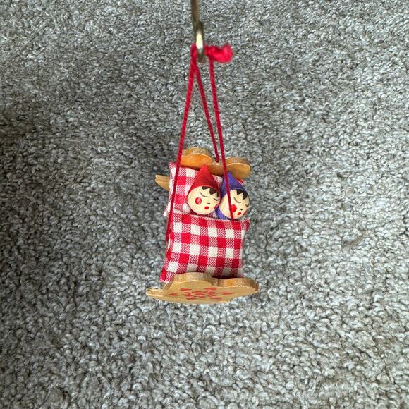 STEINBACH HANDMADE WOODEN GERMAN CHRISTMAS ORNAMENT TWINS IN CRADLE - Picture 2 of 5